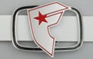 textured chrome famous star belt buckle over oblong frame