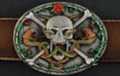 painted snakes, skull and crossbones pewter belt buckle