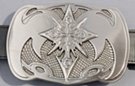 big fantasy cult cross belt buckle, brushed and textured nickel
