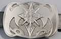 big fantasy cult cross belt buckle, brushed and textured nickel
