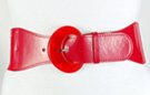 clear acrylic comet head buckle on red glossy tabbed fashion stretch belt