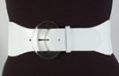 clear acrylic comet head buckle on white glossy tabbed fashion stretch belt
