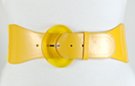 clear acrylic comet head buckle on yellow glossy tabbed fashion stretch belt