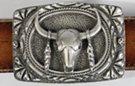 rectangular buffalo skull with eagle feathers belt buckle