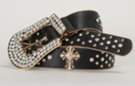 black filigree cross concho rhinestone genuine leather belt