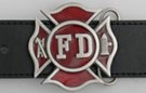 small red fireman's Maltese cross belt buckle