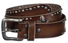 ultra-wide brown distressed leather fleur-de-lis concho belt