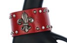 red and pewter fleur-de-lis leather bracelet