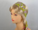 purple and rose-red flowers on yellow green chiffon belt scarf attached to plastic headband