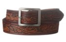 graduated brown embossed medium wide genuine leather belt and garrison buckle