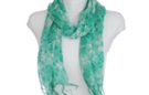 green and white fringe scarf with floral profusion print