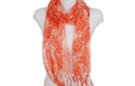 orange and white fringe scarf with floral profusion print