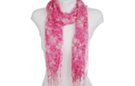 pink and white fringe scarf with floral profusion print