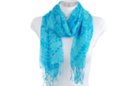 blue fringe scarf with floral swirl print