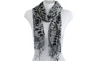 black and grey fringe scarf with floral swirl print