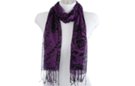 black and purple fringe scarf with floral swirl print