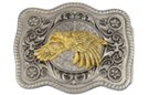 western belt buckle, gold flying eagle on chrome