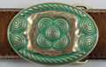 verdigris and hammered brass small oval belt buckle