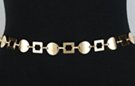 gold chain belt, alternating frame links and curved solid discs