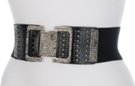 black high waist stretch belt with studded frame buckle