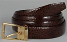 brown smooth croc embossed dress belt with gold buckle