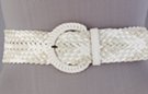 wide faux leather braided glitter belt with circular braided buckle