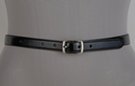 black patent leather narrow dress belt with silver buckle