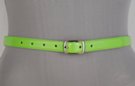 green patent leather narrow dress belt with silver buckle