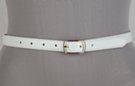 white patent leather narrow dress belt with silver buckle