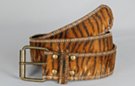 golden tiger print fashion belt; antique gold roller buckle