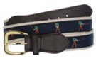 canvas belt with leather tabs and jaquard golf swing figures