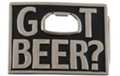 "Got Beer?" black belt buckle with opener