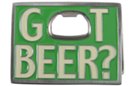 green "Got Beer?" belt buckle with opener