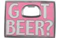 pink "Got Beer?" belt buckle with opener