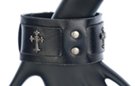 black and pewter goth cross leather bracelet
