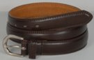 medium width double stitch leather dress belt, nickel polish buckle with leather keeper