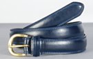 medium width double stitch leather dress belt, U-bolt buckle with leather keeper