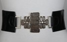 black wide fashion stretch belt with 15 stone cross-shape buckle