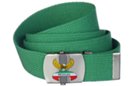 Mexican eagle buckle on green web belt
