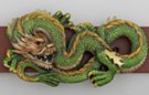 belt buckle, green and gold scaly dragon