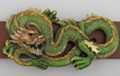 belt buckle, green and gold scaly dragon