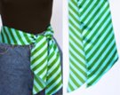 satin belt scarf, hunter green and sky blue in alternating diagonal bars