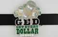 "Get Every Dollar" belt buckle with $50-bill diplomas