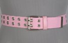 pink double grommet web belt with nickel polish double prong roller buckle