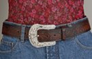 rhinestone guitar buckle on western leather belt