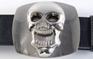 happy chrome skull on oblong brushed chrome belt buckle