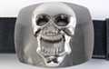 happy chrome skull on oblong brushed chrome belt buckle
