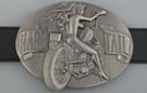 "Hard Tail" motorcycle belt buckle with naked woman rider