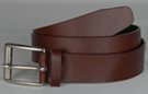 1-1/2" smooth grain brown strap belt with single simple keeper and 2" square roller nickel polish buckle