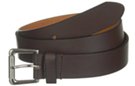brown 1-1/4" cut leather strap belt with nickel polish roller buckle and simple leather retainer loop